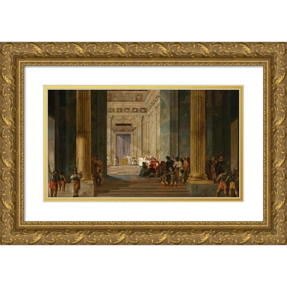 Salomon de Bray 24x15 Gold Ornate Framed and Double Matted Museum Art Print Titled - The Queen of Sheba Before the Temple of Solomon in Jerusalem (1657)