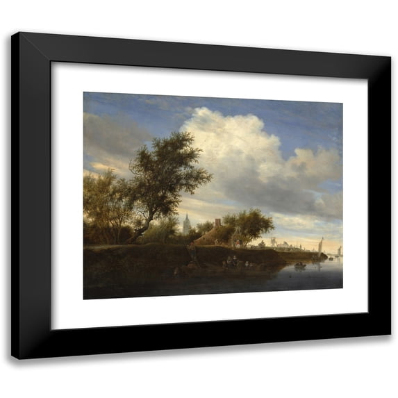 Salomon van Ruysdael 14x12 Black Modern Framed Museum Art Print Titled - Ferry Near Gorinchem (1646)