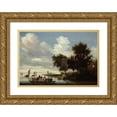 thumbnail image 1 of Salomon van Ruysdael 18x14 Gold Ornate Wood Frame and Double Matted Museum Art Print Titled - River Landscape with Ferry (1649), 1 of 4