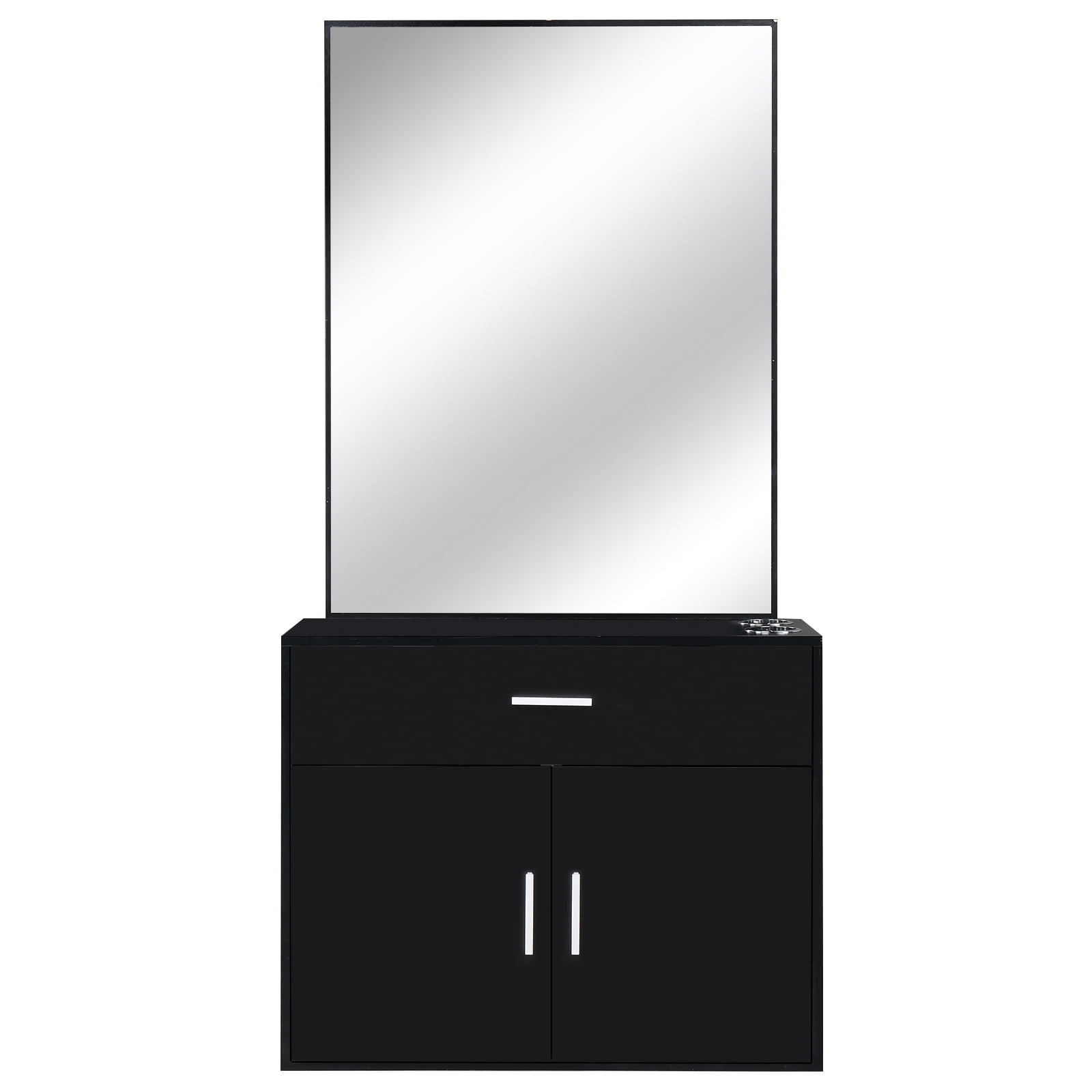 Salon Cabinet with Mirror, 1 Drawer & 1 Door, Made of 15mm E0 Matt Particle Board, Black