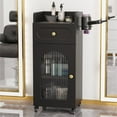 thumbnail image 1 of Salon Cart with Wheels & Adjustable Shelf, Black 3-Tier Rolling Beauty Trolley for Hair Stylist, Barber, Esthetician, Storage Cabinet w/Glass Door & Hair Dryer Holder, Mobile Station for Spa, Tattoo, 1 of 16