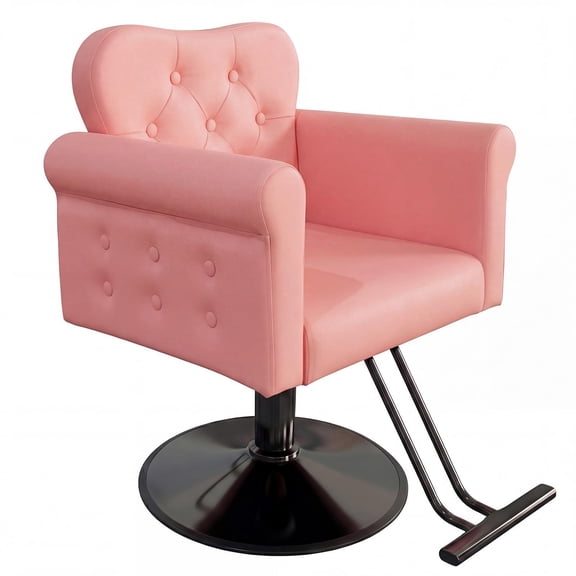 Salon Chair for Hair Stylist, PU Leather Barber Chair with 360 Swivel, Tufted Button, Metal Round Base, Hydraulic Lift, Supports Up to 330 Lbs, for Barbershop, Beauty Spa, Home, Pink