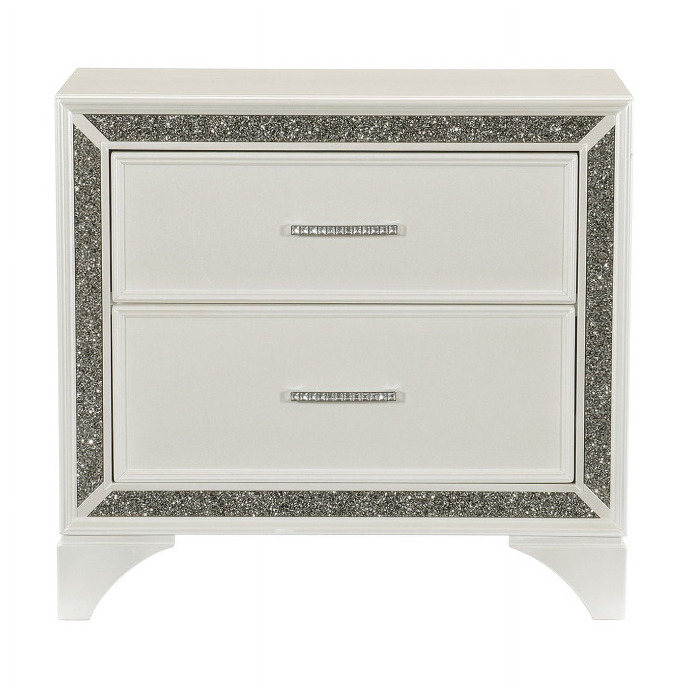 Pearl White and Silver Transitional 2-Drawer Nightstand