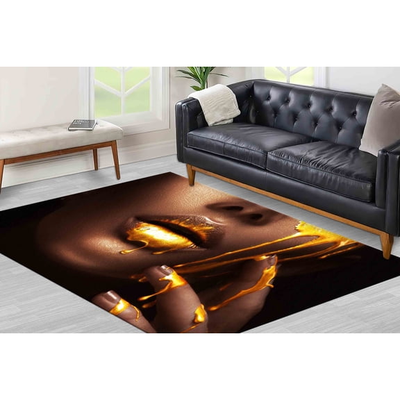 Salon Decor Rug, Corridor Rug, Saloon Rug, Gift For Him, Woman Gold Lip Rugs, Black Woman Rug, African Rugs, Stair Rug, Girl Room Rug, 1.7'x2.3' - 50x70 cm