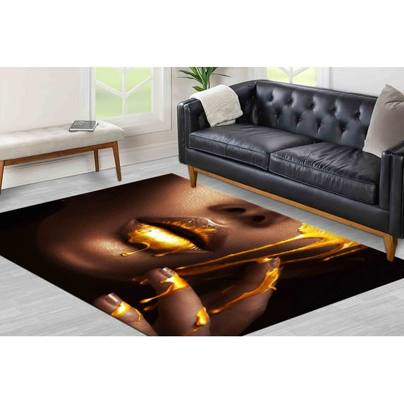 Salon Decor Rug, Corridor Rug, Saloon Rug, Gift For Him, Woman Gold Lip Rugs, Black Woman Rug, African Rugs, Stair Rug, Girl Room Rug, 5.2'x7.5' - 160x230 cm