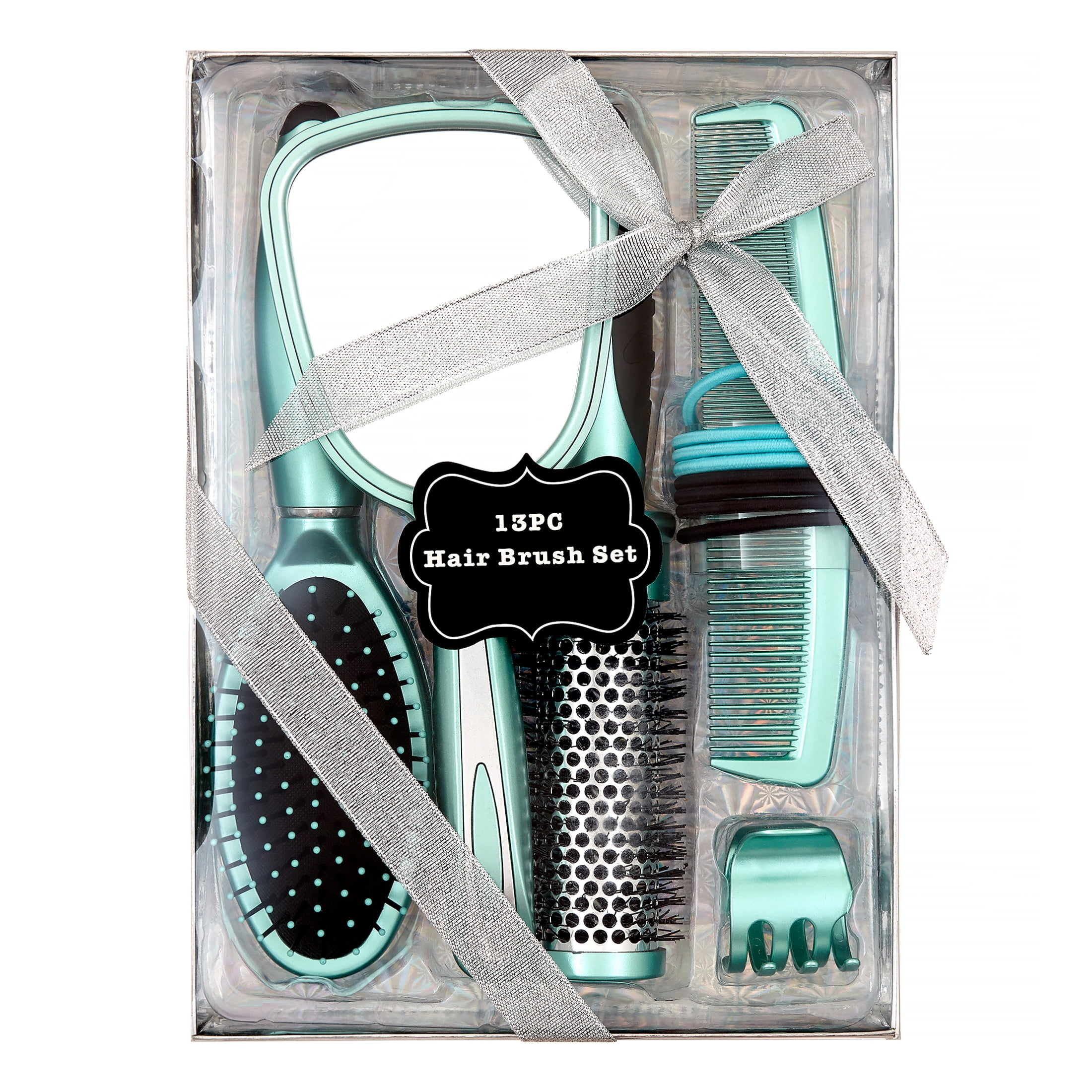 Salon Hair Brush Styling Gift Set with Hand Mirror, Teal, 13 Pieces