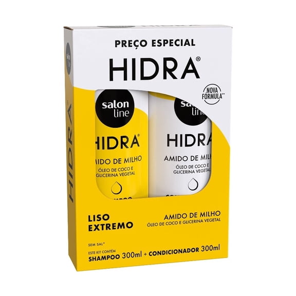 Salon Line - Linha Hidra (Amido de Milho) - Kit Shampoo e Condicionador Liso Extremos (2 x 300 Ml) - (Hydra (Corn Starch) Collection - Set Extreme Smooth Shampoo and Conditioner (2 x 10.14 Fl Oz))