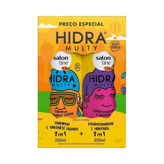 Salon Line - Linha Hidra (Kids) - Kit Shampoo e Condicionador Multy (2 x 300 Ml) - (Hydra (Kids) Collection - Set Multy Shampoo and Conditioner (2 x 10.14 Fl Oz))