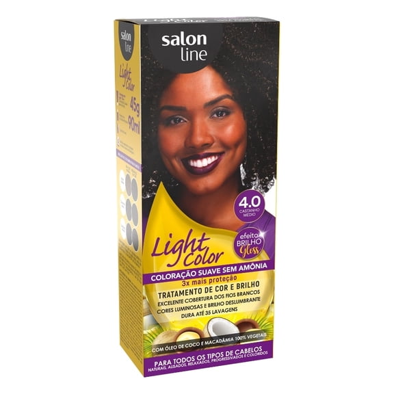 Salon Line - Linha Light Color - Coloracao Suave 4.0 Castanho Medio 135 Gr - (Light Color Collection - Soft Coloring 4.0 Medium Brown Net 4.76 Oz)