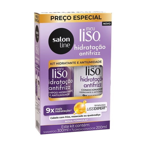 Salon Line - Linha Meu Liso (Antifrizz) - Kit Shampoo 300 Ml e Condicionador 200 Ml Hidratante e Antiumidade - (Set with Moisturizing and Anti-humidity Shampoo 10.14 Fl Oz and Conditioner 6.76 Fl oz)