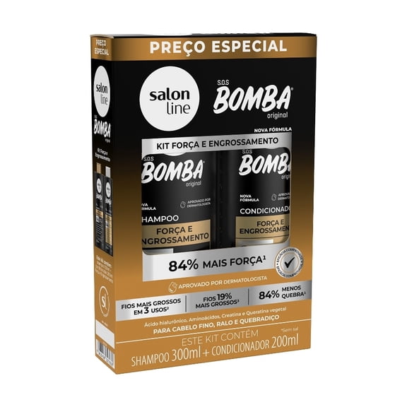 Salon Line - Linha SOS Bomba (Forca e Engrossamento) - Kit Shampoo 300 Ml e Condicionador 200 Ml - (SOS Bomb (Strength and Thickening) - Set with Shampoo 10.14 Fl Oz and Conditioner 6.76 Fl oz)