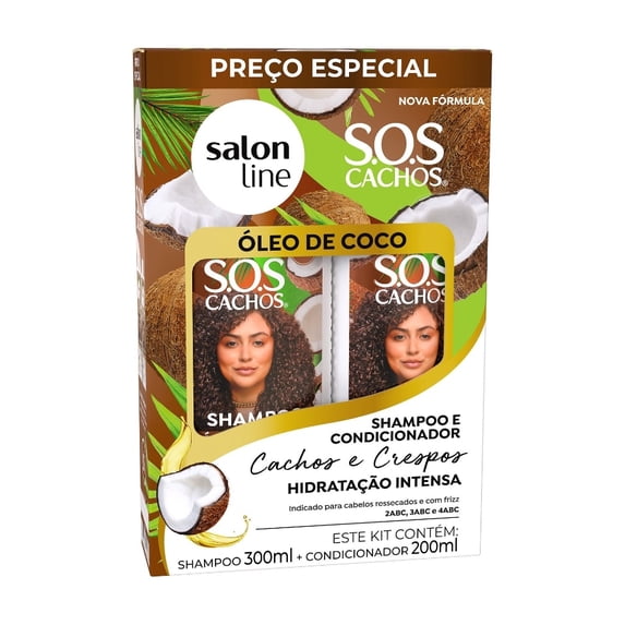 Salon Line - Linha SOS Cachos (Oleo de Coco) - Kit Shampoo 300 Ml e Condicionador 200 Ml - (SOS Curls (Coconut Oil) Collection - Set with Shampoo 10.14 Fl Oz and Conditioner 6.76 Fl oz)