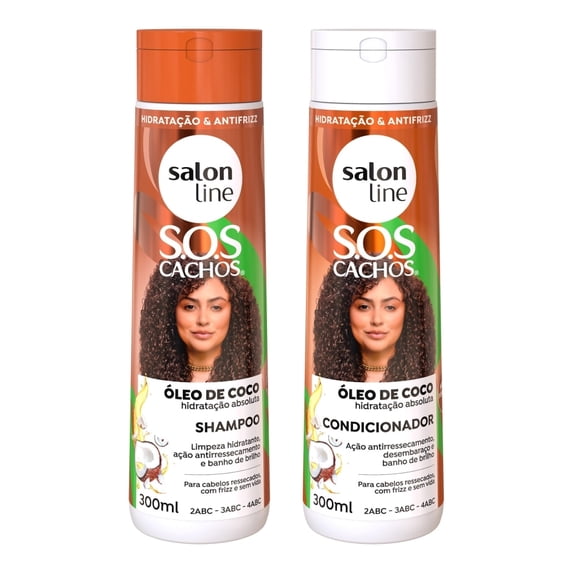 Salon Line - Linha SOS Cachos (Oleo de Coco) - Kit Shampoo e Condicionador (2 x 300 Ml) - (SOS Curls (Coconut Oil) Collection - Shampoo and Conditioner Set (2 x 10.14 Fl Oz))