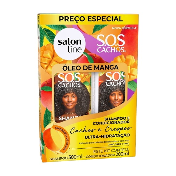 Salon Line - Linha SOS Cachos (Oleo de Manga) - Kit Shampoo 300 Ml e Condicionador 200 Ml - (SOS Curls (Mango Oil) Collection - Set with Shampoo 10.14 Fl Oz and Conditioner 6.76 Fl oz)