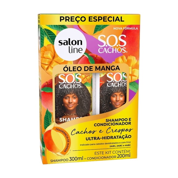 Salon Line - Linha SOS Cachos (Oleo de Manga) - Kit Shampoo 300 Ml e Condicionador 200 Ml - (SOS Curls (Mango Oil) Collection - Set with Shampoo 10.14 Fl Oz and Conditioner 6.76 Fl oz)