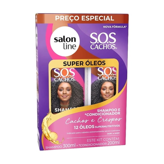 Salon Line - Linha SOS Cachos (Super Oleos) - Kit Shampoo 300 Ml e Condicionador 200 Ml - (SOS Curls (Super Oils) Collection - Set with Shampoo 10.14 Fl Oz and Conditioner 6.76 Fl oz)