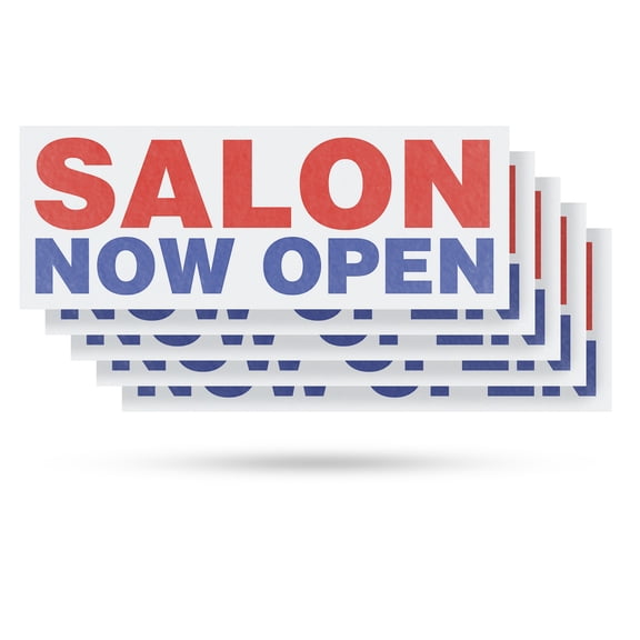 Salon Now Open Vinyl Decal 5 Pack of 12 Inch x 5 Inch Weatherproof Heavy-Duty Adhesive Backing | Grand Opening, Professional Services, Clear Messaging | Made in USA