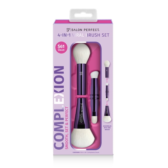 Salon Perfect 4-in-1 Viral Complexion Brush, For Foundation, Blush, Bronzer, Concealing, Setting & Buffing, Dual-Ended & Multipurpose, 4 Brushes