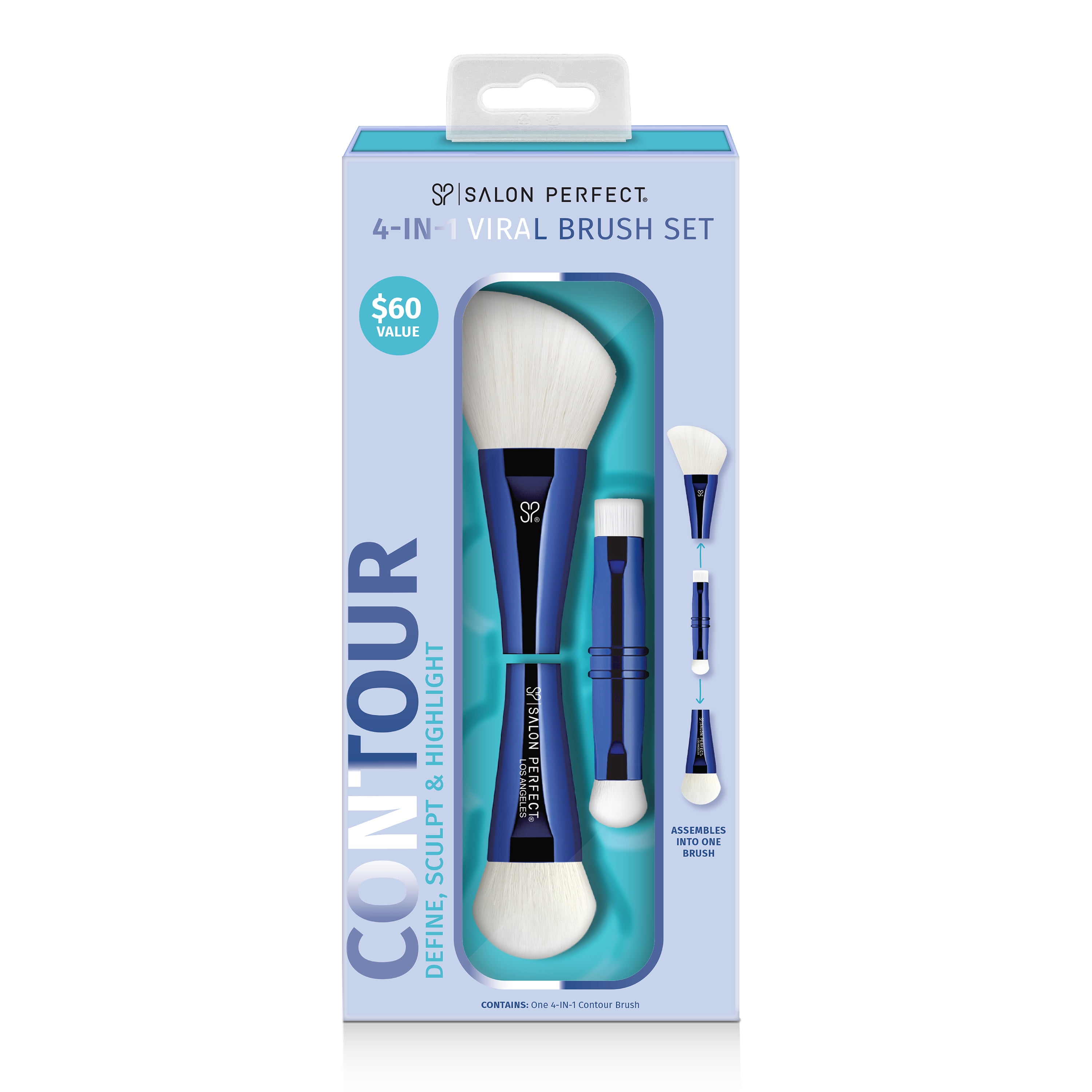 Salon Perfect 4-in-1 Viral Contour & Highlight Brush, For Sculpting & Defining, Dual-Ended & Multipurpose, 4 Brushes