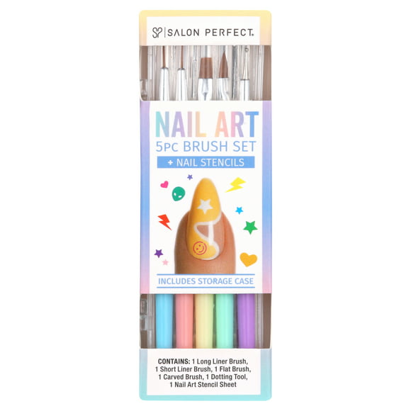 Salon Perfect 5pc Nail Polish Art Brush Kit + Nail Kit Art Stencils