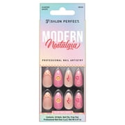 Salon Perfect Artificial Fake Press Ons, 337 Modern Nostalgia, Smiley Checkered, Short Almond, File and Glue Included, 30 Nails
