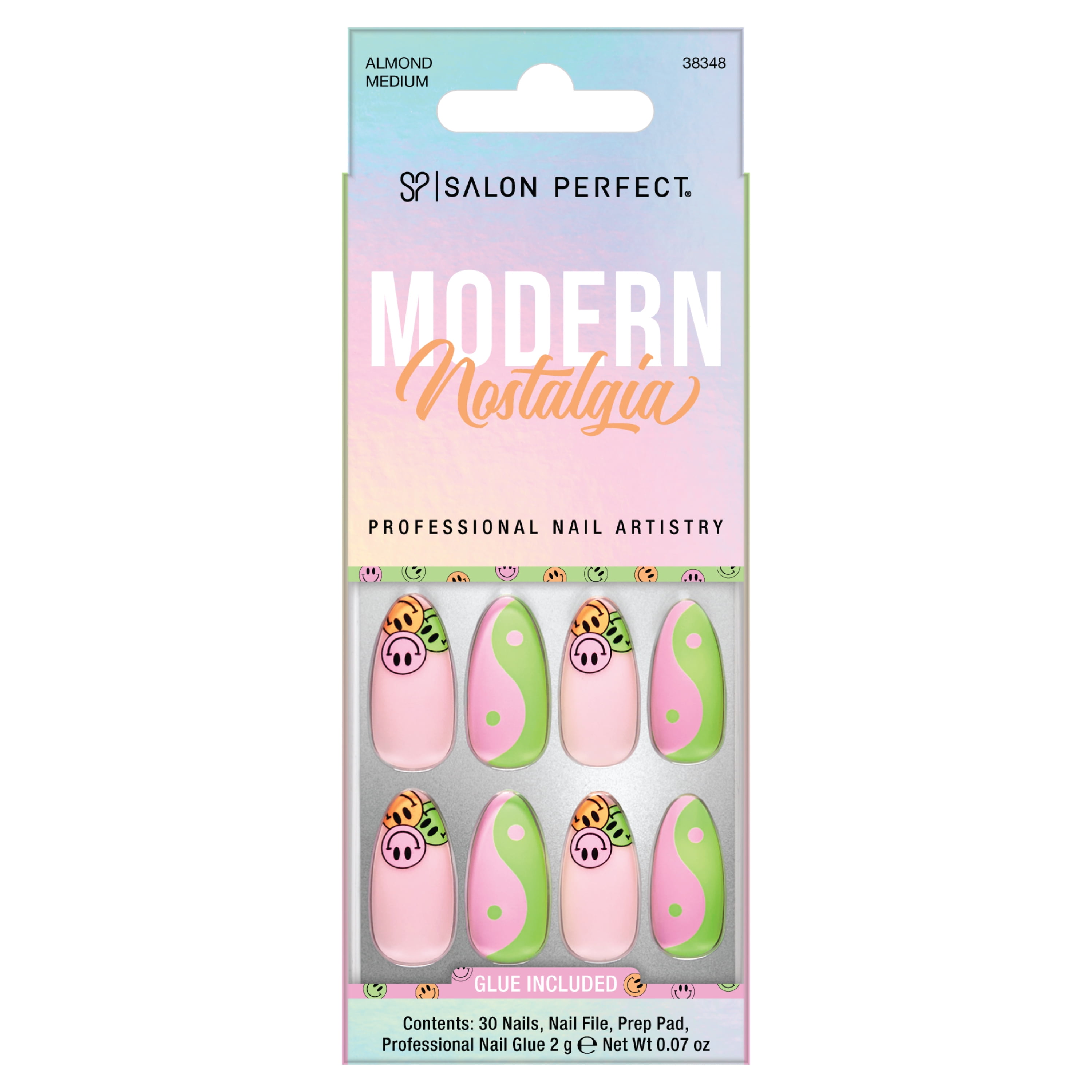 Salon Perfect Artificial Fake Press-ons, 340 Modern Nostalgia, Ying Yang, Medium Almond, File and Glue Included, 30 Nails