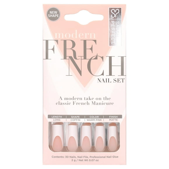Salon Perfect Artificial Nails, 156 Modern French Thick White Tip, File & Glue Included, 30 Nails