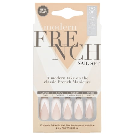 Salon Perfect Artificial Nails, Modern French White Tip, 24 Nails