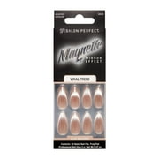Salon Perfect Artificial Fake Press On Nails, 121 Magnetic Silver, Medium Almond, File, Glue, and Prep Pad Included, 30 Nails