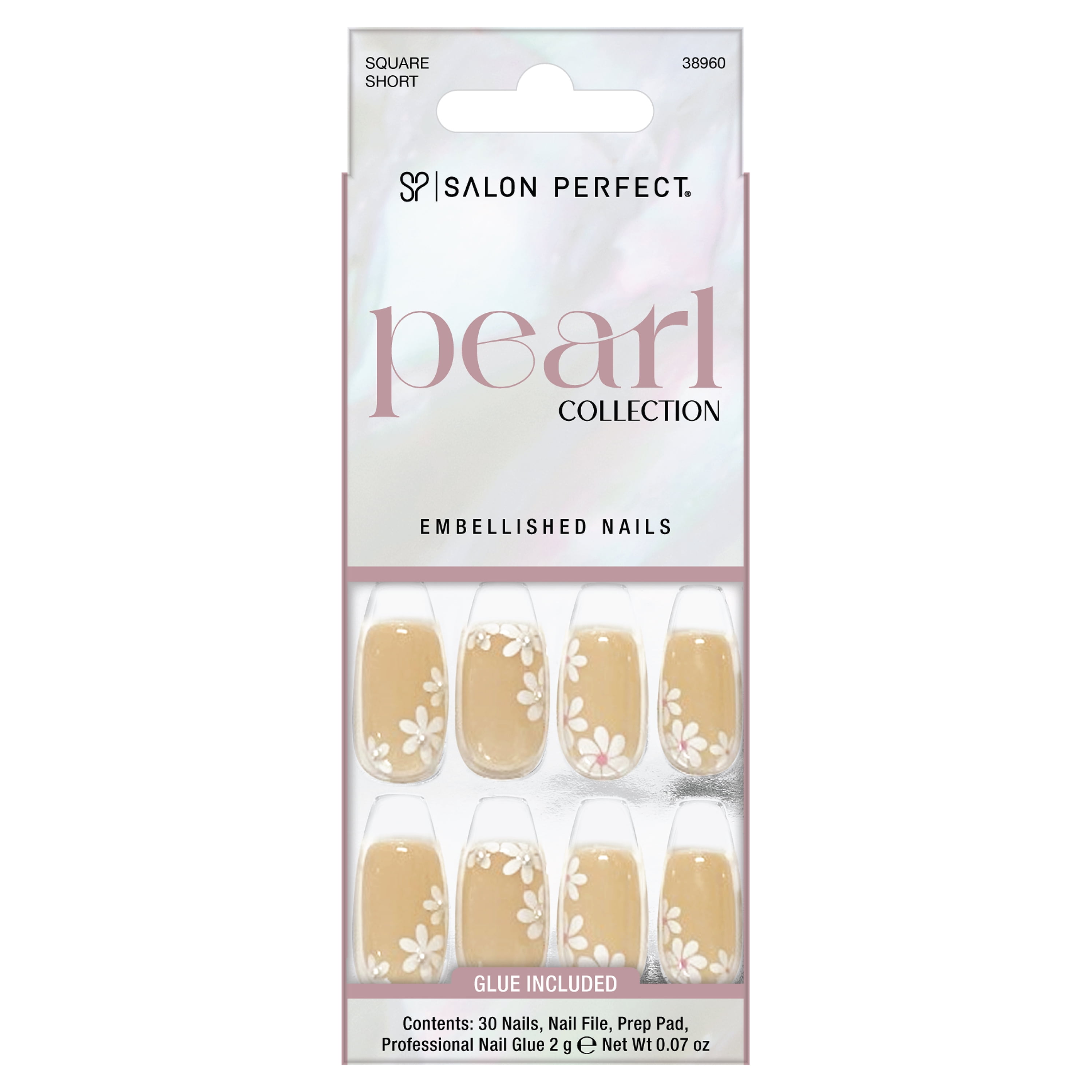 Salon Perfect Artificial Press-on Nails, 168 Pearl Flower