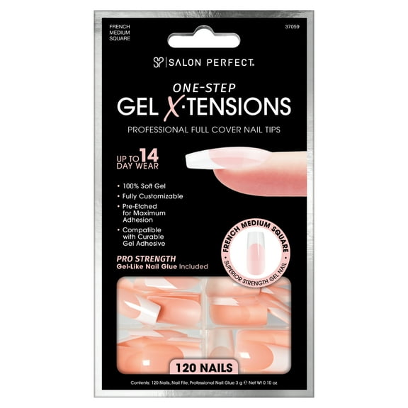 Salon Perfect Artificial Fake Press On Nails, 306 Gel X-Tension, French, Square, File and Glue Included, 120 Nails