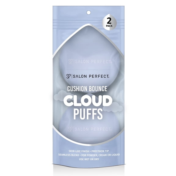Salon Perfect Cushion Bounce Cloud Puffs Airbrush Face Makeup Foundation Sponge Applicators, Reusable, 2-Pack