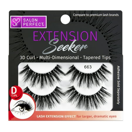 Salon Perfect Extension Seeker D-Curl False Eyelashes, 663, 2 Pack