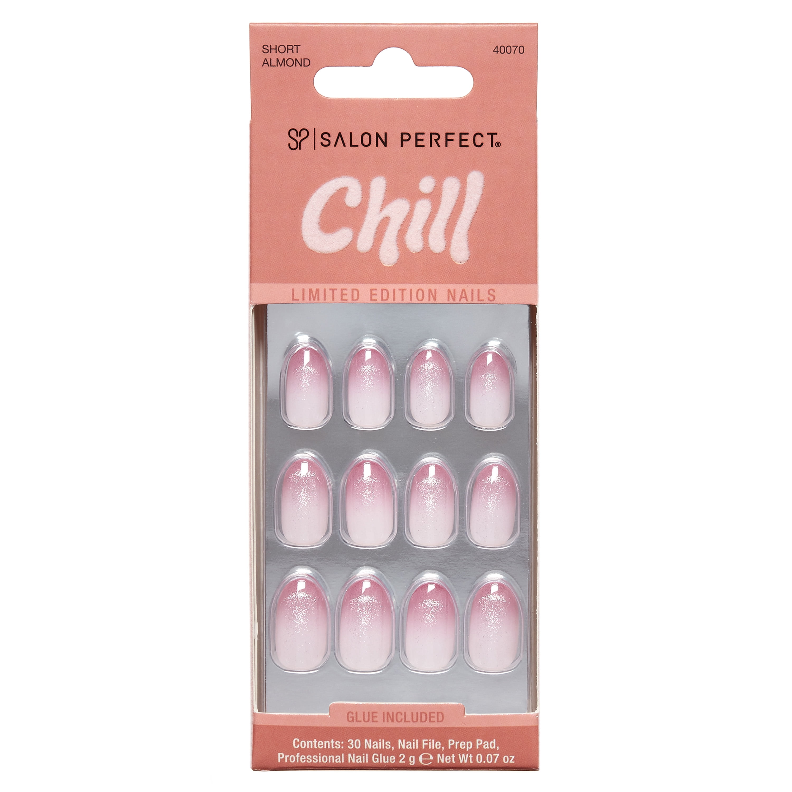 Salon Perfect Halloween Chill Short Almond Press-On Nails with Glue & File, Glitter French, 30 Pieces