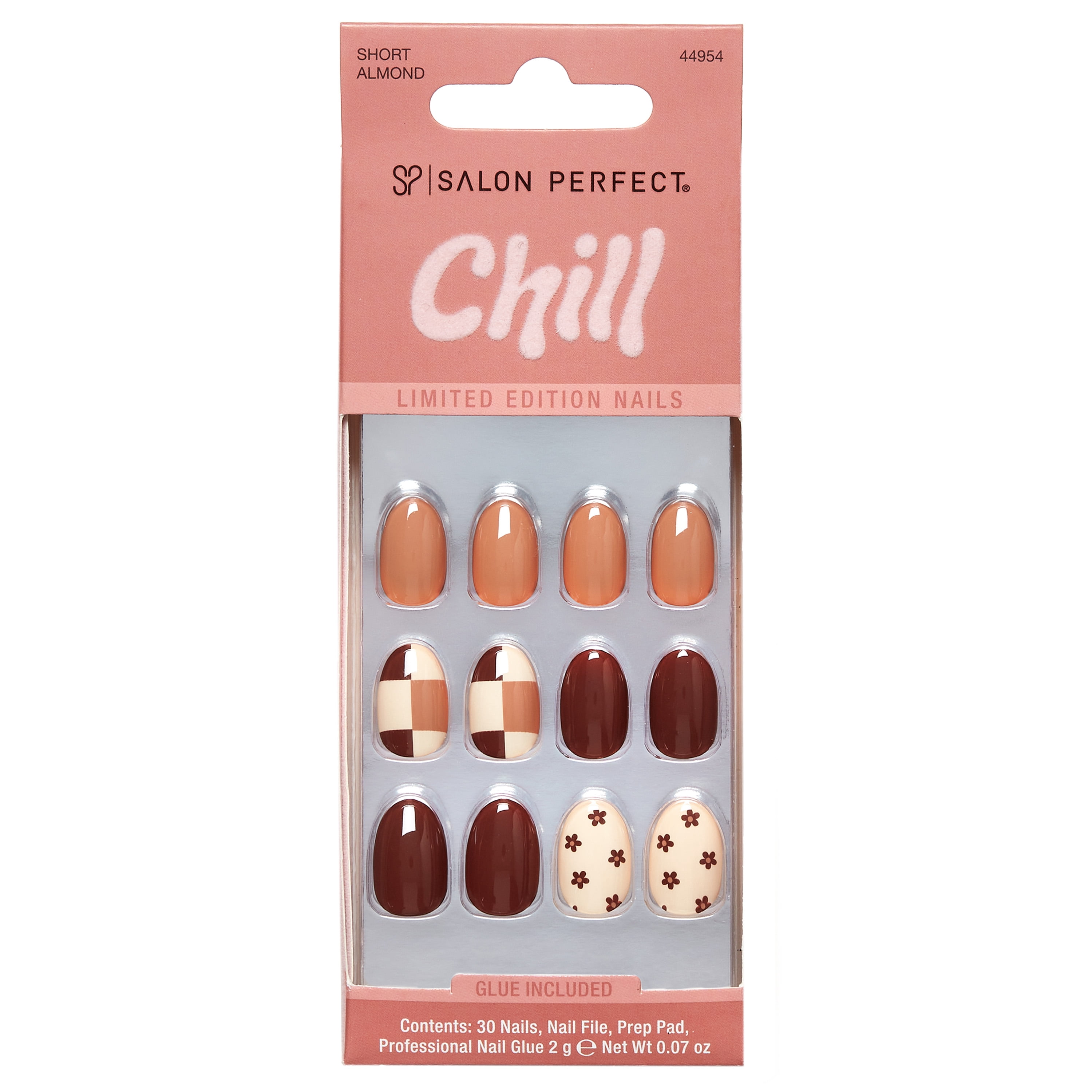 Salon Perfect Halloween Chill Short Round Press-On Nails with Glue & File, Checkered, 30 Pieces