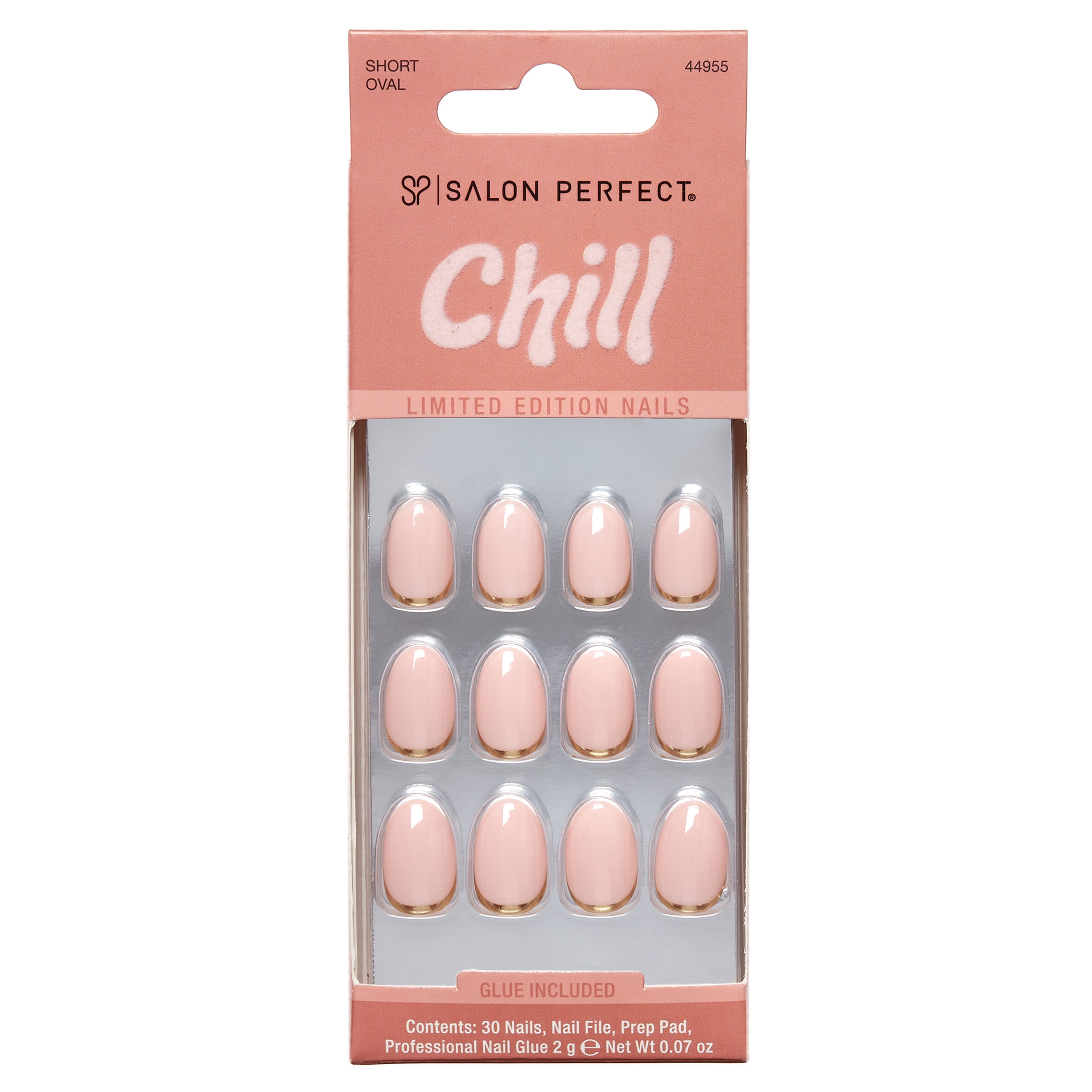 Salon Perfect Halloween Chill Short Oval Press-On Nails with Glue & File, Gold Micro French, 30 Pieces