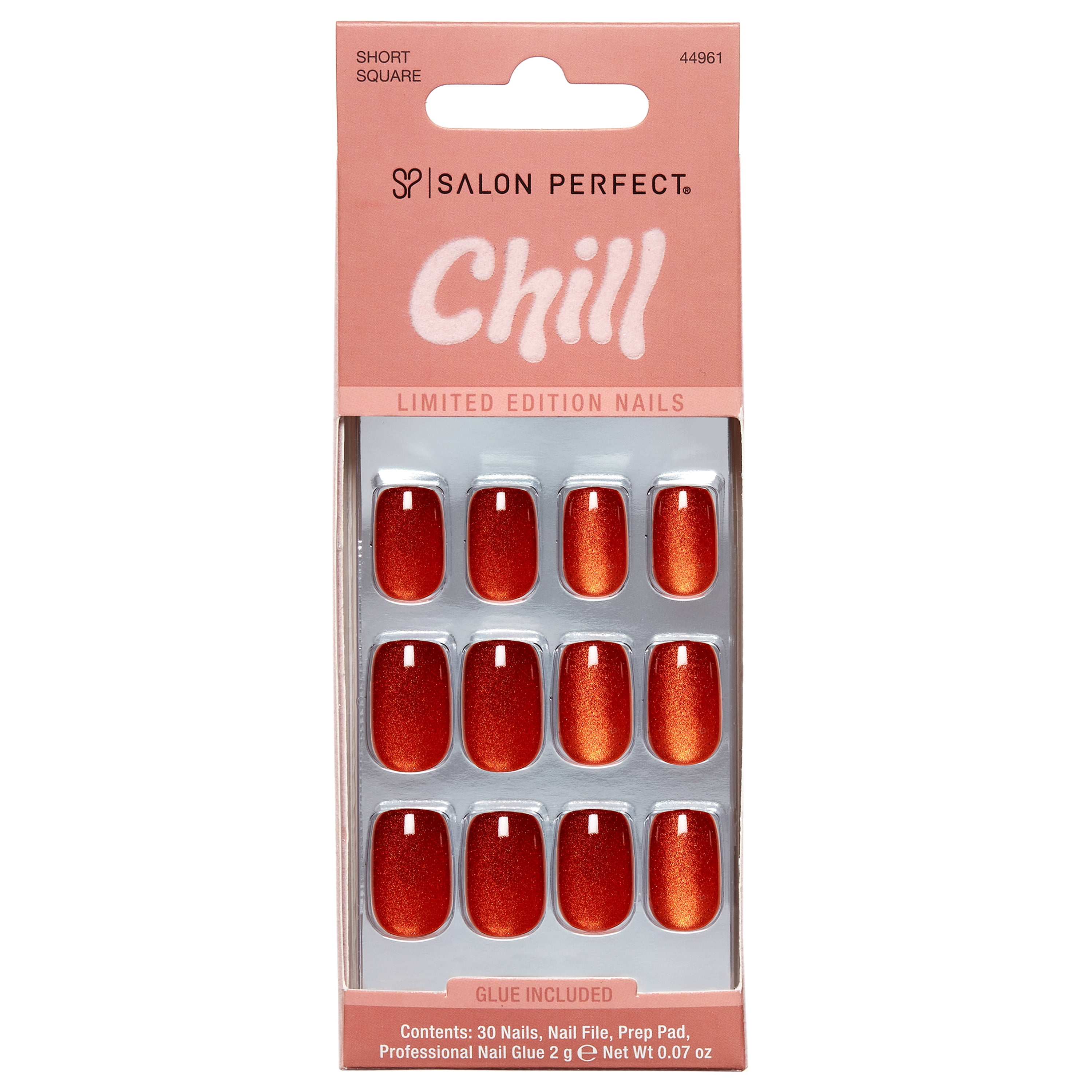 Salon Perfect Halloween Chill Short Square Press-On Nails with Glue & File, Orange Magnetic, 30 Pieces