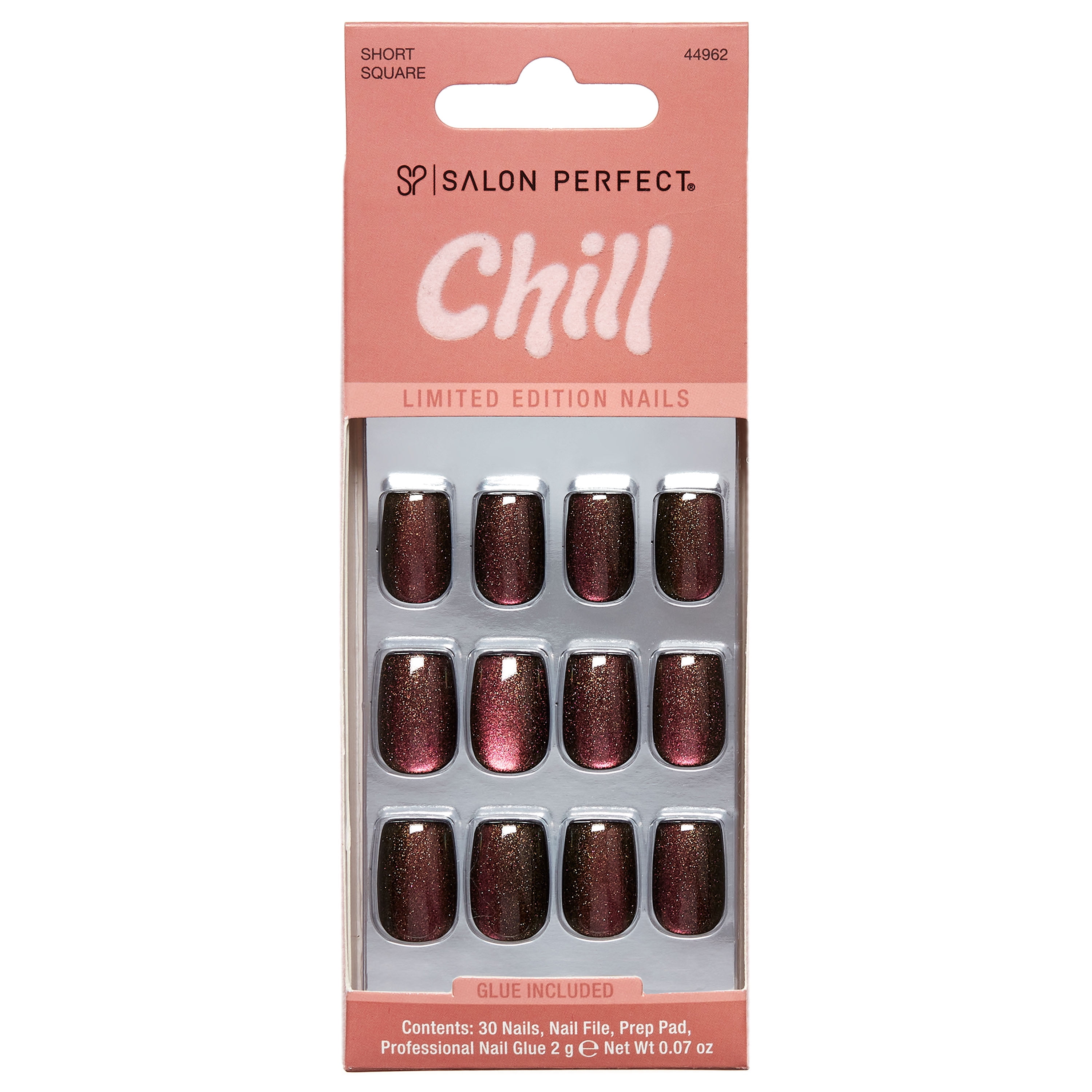 Salon Perfect Halloween Chill Short Square Press-On Nails with Glue & File, Brown Magnetic, 30 Pieces