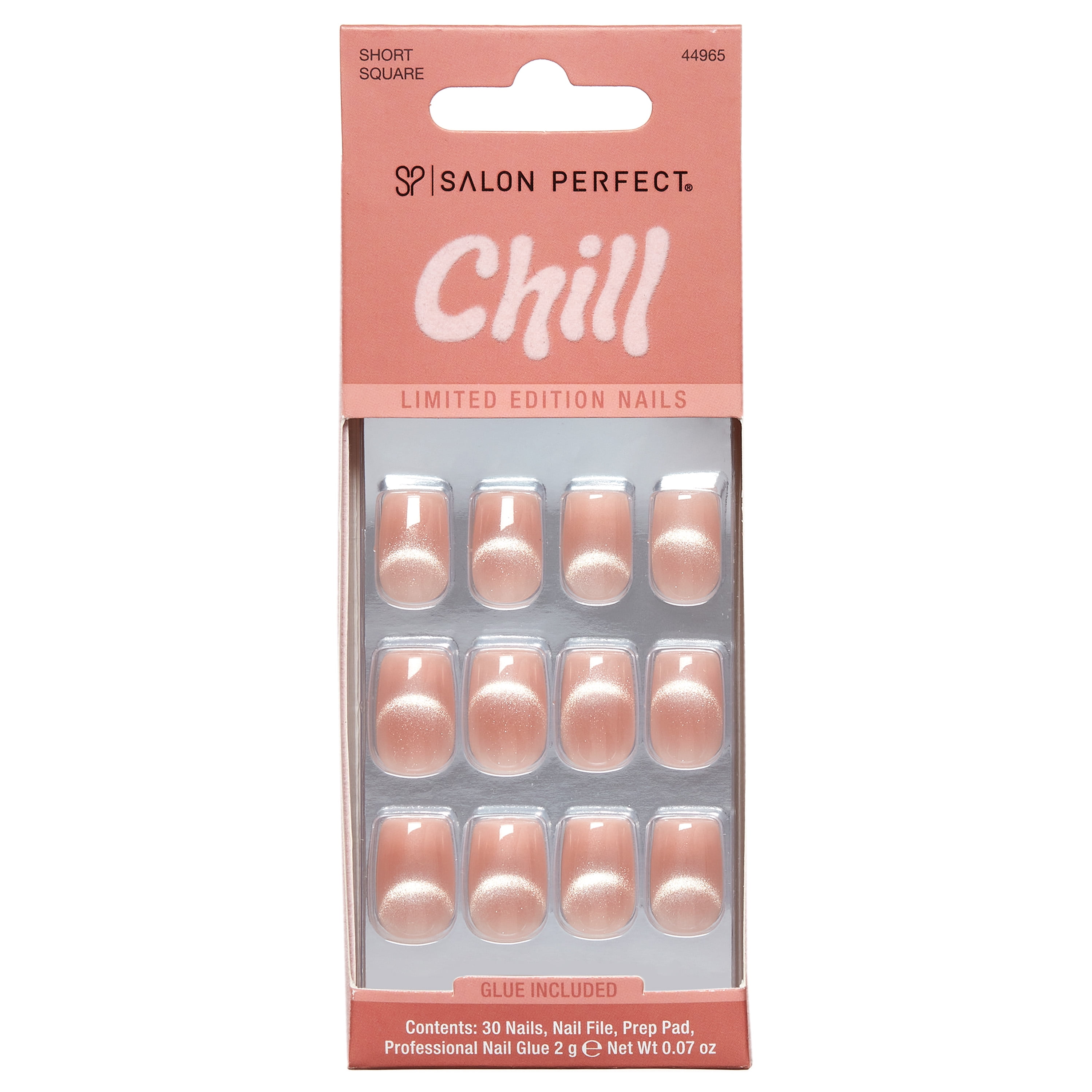 Salon Perfect Halloween Chill Short Square Press-On Nails with Glue & File, Magnetic Silver, 30 Pieces