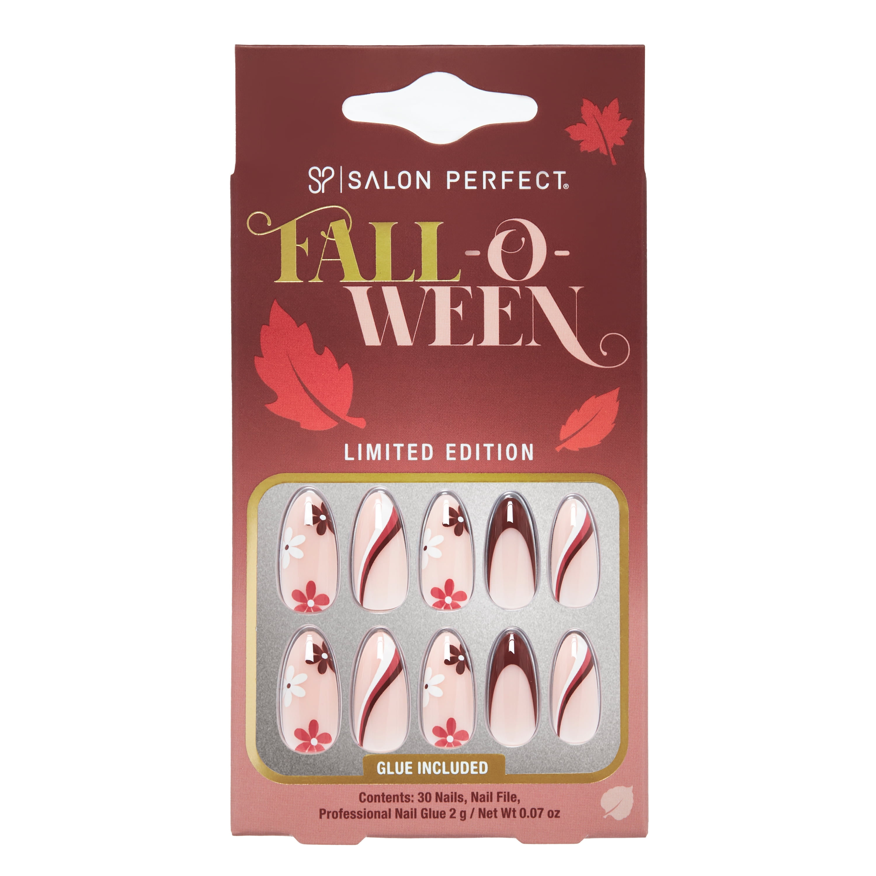 Salon Perfect Falloween Press On Nails, 322 Matte Flower Swirl, File & Glue Included, 30 Nails