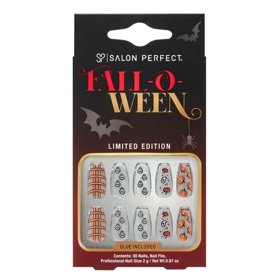 Salon Perfect Falloween Press On Nails, 331 Pumpkin Ghost Design