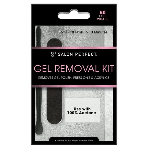 Salon Perfect Gel Nail Polish Remover Kit, Includes Foil, Pusher, and File, Use with Acetone, 50 Foils