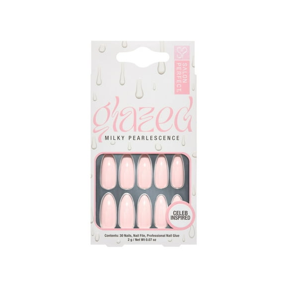 Salon Perfect Glazed Milky Pearlescent Pink Nail Set, File & Glue Included, 30 Pieces