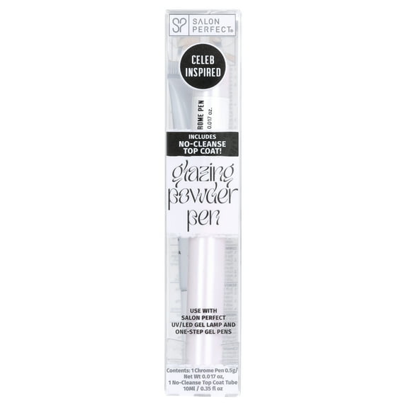 Salon Perfect Glazing Powder Pen + No Cleanse Top Coat, Pearl, 0.35 fl oz