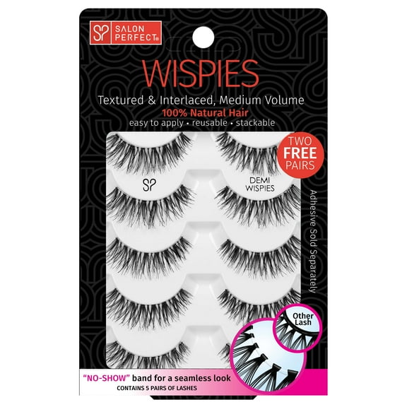 Salon Perfect Go Glam Fake Lashes False Eyelashes, Demi Wispie, Black, 5 Pairs