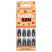 Salon Perfect Halloween Fall Artificial Fake Press On Nails, 393 Magnetic Holographic Green, Medium Almond, File, Glue and Prep Pad Included, 30 Nails