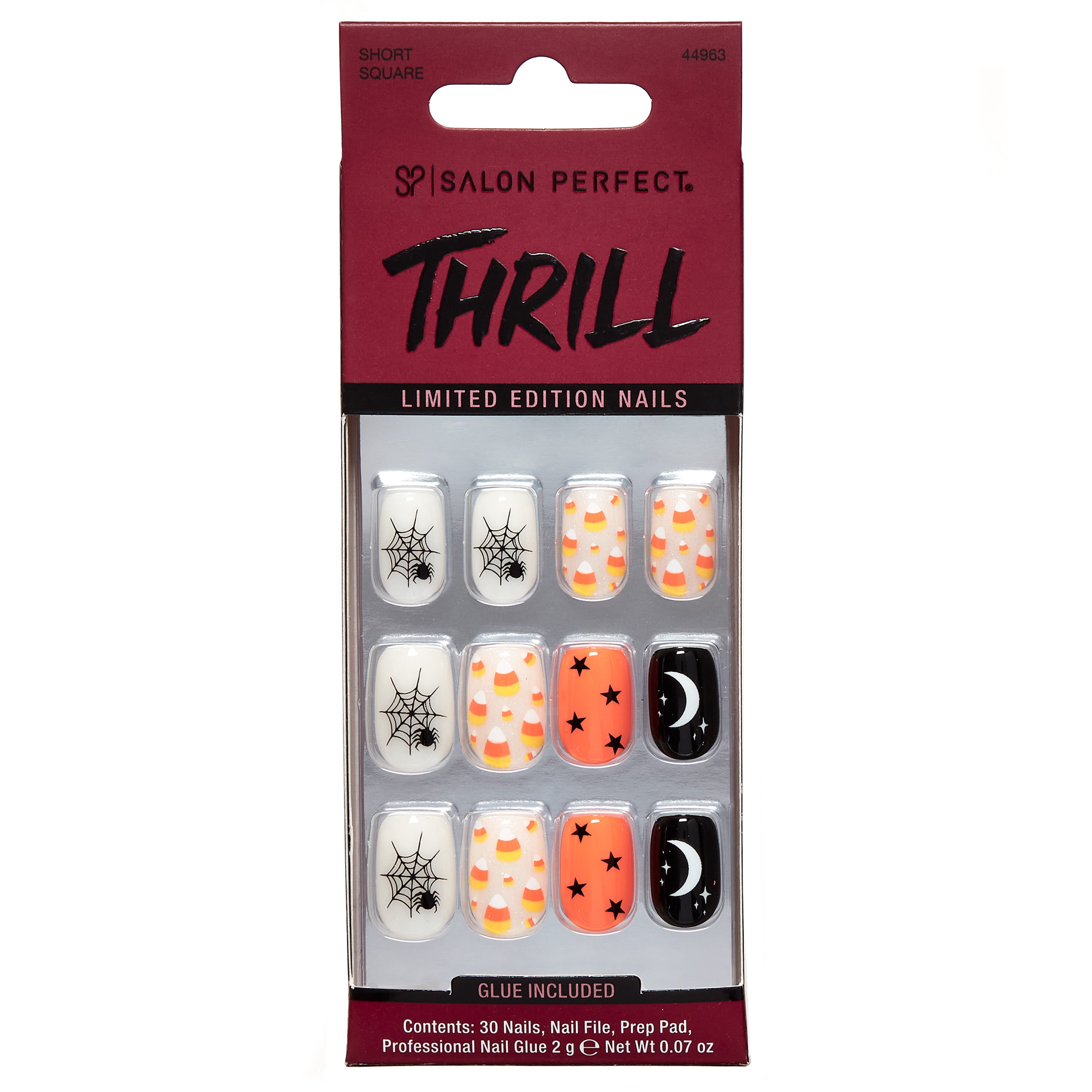 Salon Perfect Halloween Thrill Short Square Press-On Nails with Glue & File, Candy Corn, 30 Pieces