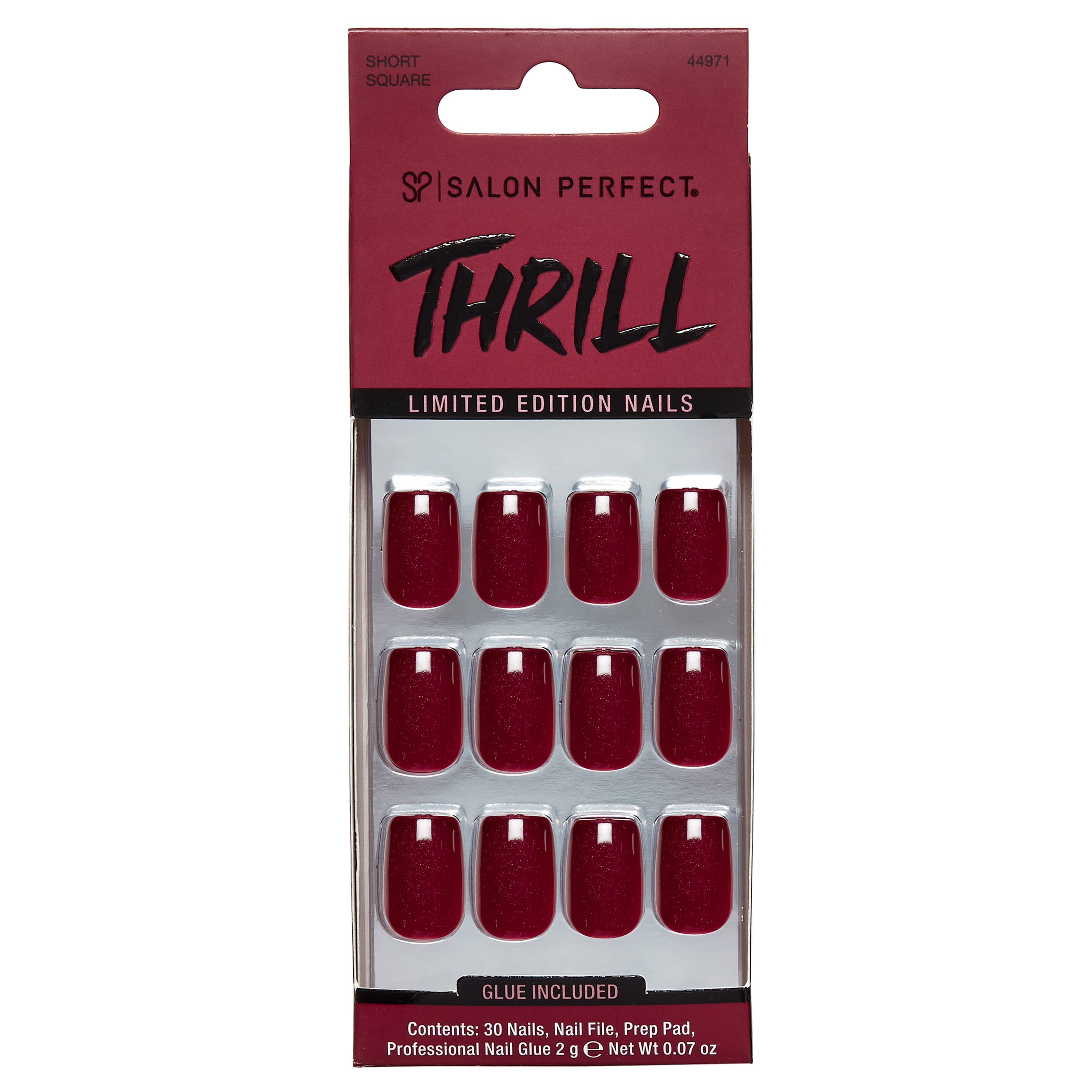 Salon Perfect Halloween Thrill Short Square Press-On Nails with Glue & File, Magnetic Cherry, 30 Pieces