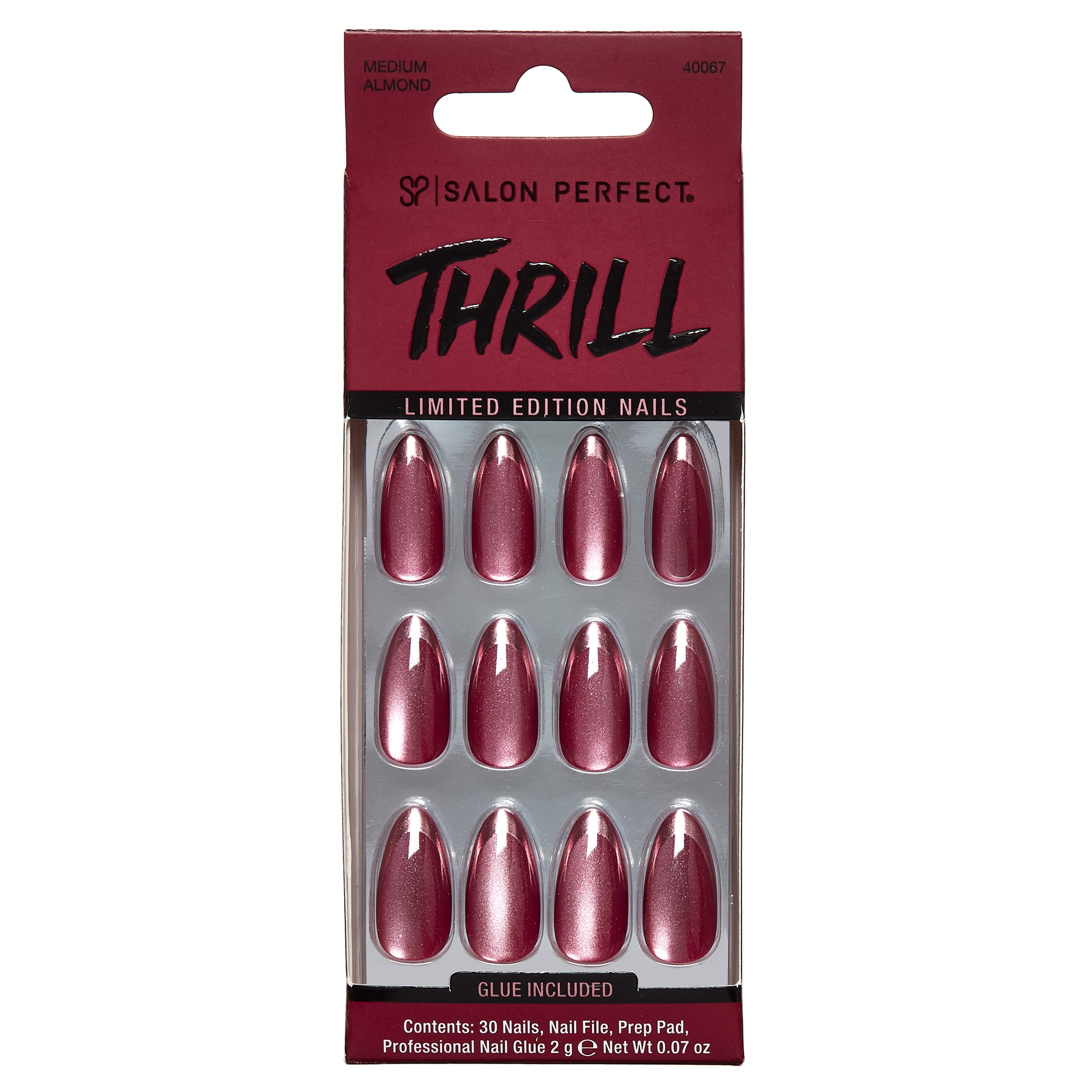 Salon Perfect Halloween Thrill Magnetic Medium Almond Press On Nails with Glue and File, French, 30 Pieces