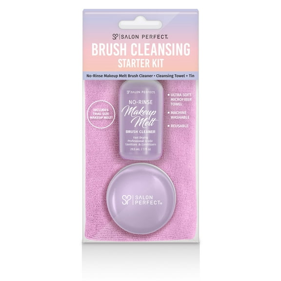 Salon Perfect Makeup Brush Cleaner Starter Kit, Includes Makeup Melt No Rinse Solution, Tin and Towel for Easy Cleaning